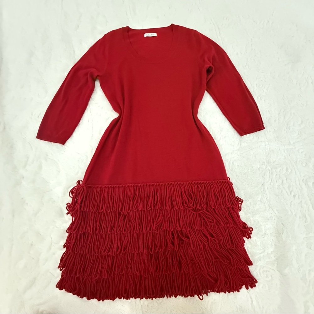 Calvin Klein Red A-Line Cocktail Dress with Raglan Sleeves